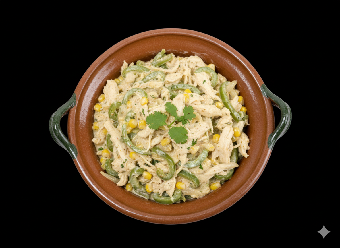 Pollo con rajas de poblano en salsa cremosa